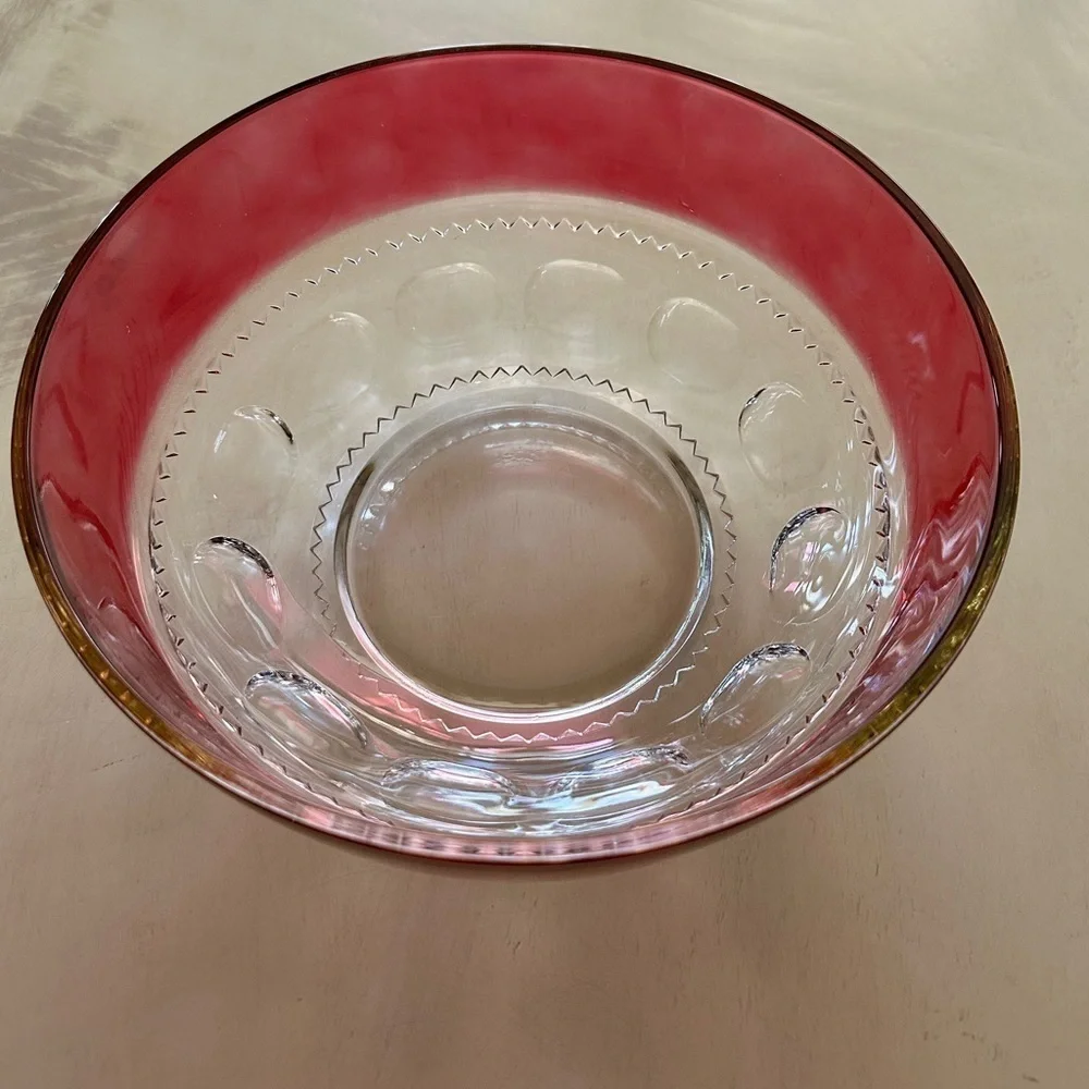 KINGS CROWN, RUBY RED FLASHING, THUMBPRINT, GLASS BOWL, FROM MID-20TH CENTURY.